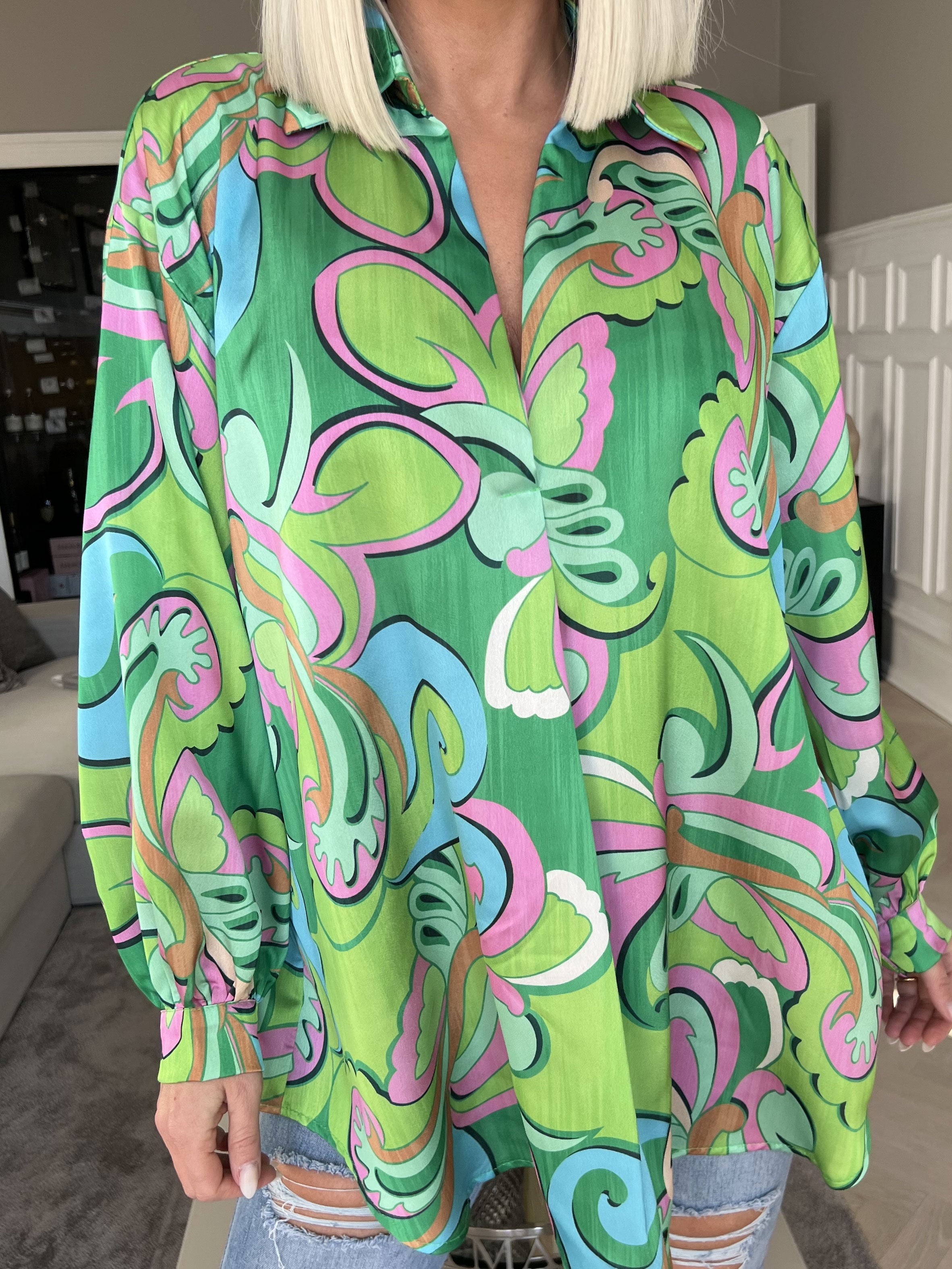 Happy - Flerfarvet skjorte i silkelook